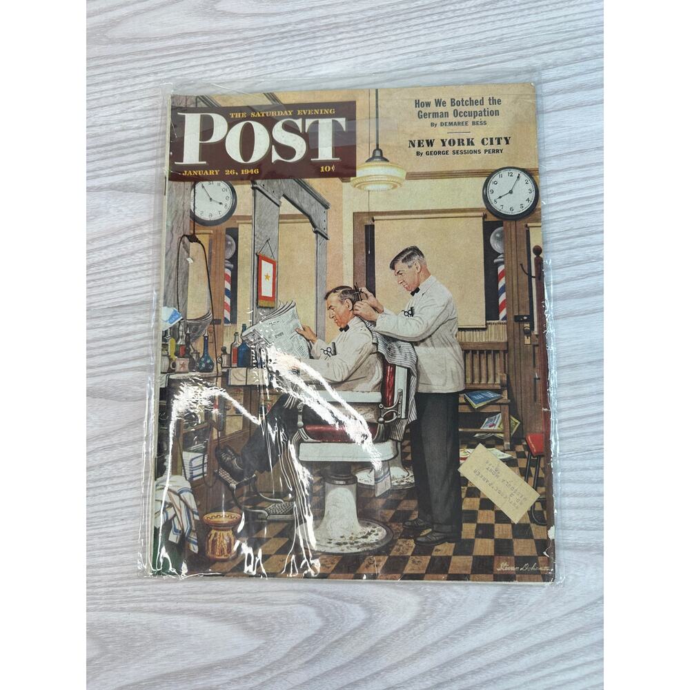 Vtg 1946 Jan 26 Saturday Evening Post Magazine Barber Shop Cover Stevan Dohanos